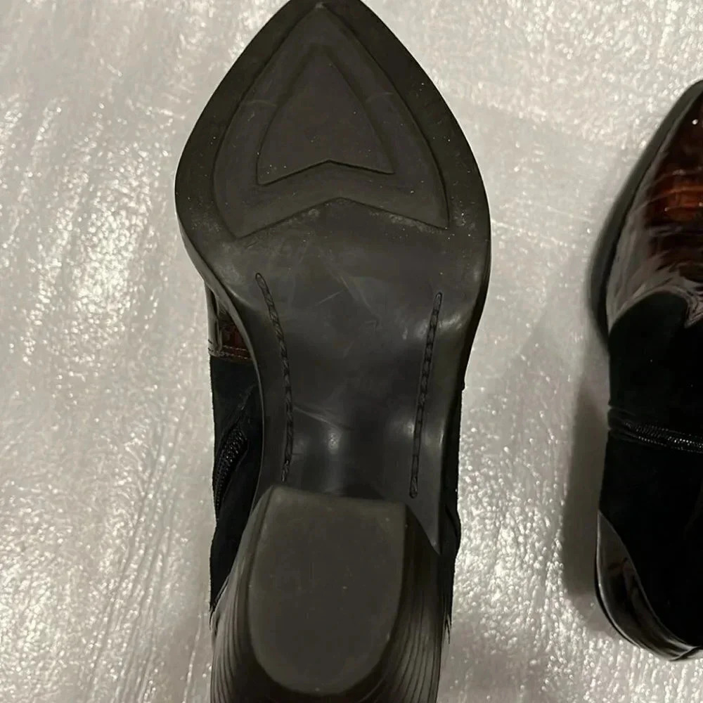 [US 7]Chicos Brown Patent Leather  /Black Suede Mixed Heeled Cowboy Boots-NWOT - Picture 5 of 7